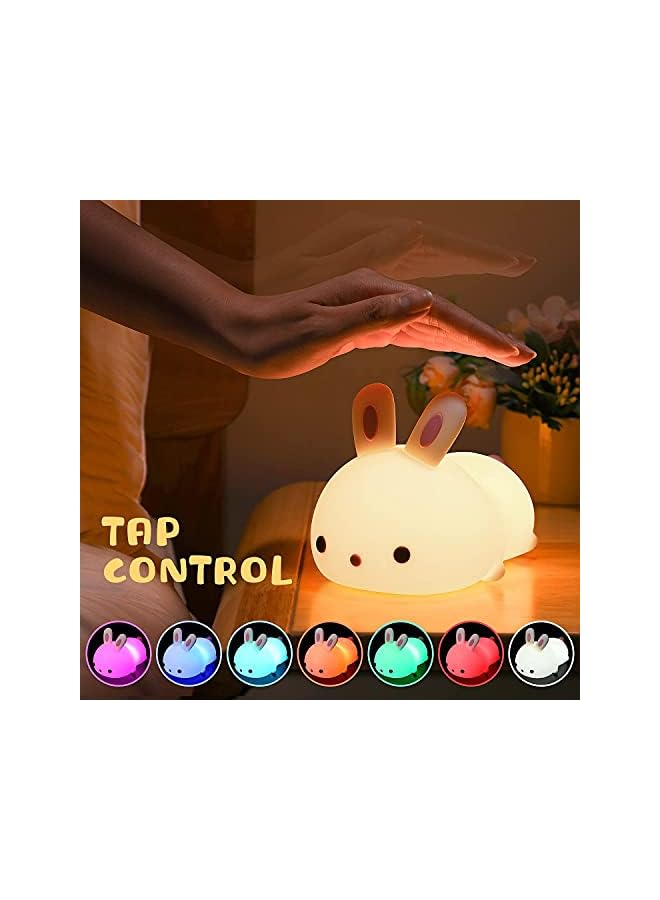 The Bros مصباح ليلي لطيف على شكل أرنب للأطفال، مصباح قابل للشحن عبر USB، إضاءة ليلية لتزيين غرفة النوم، 7 ألوان متغيرة من أضواء LED المحمولة، هدايا تزيينية - Image 4
