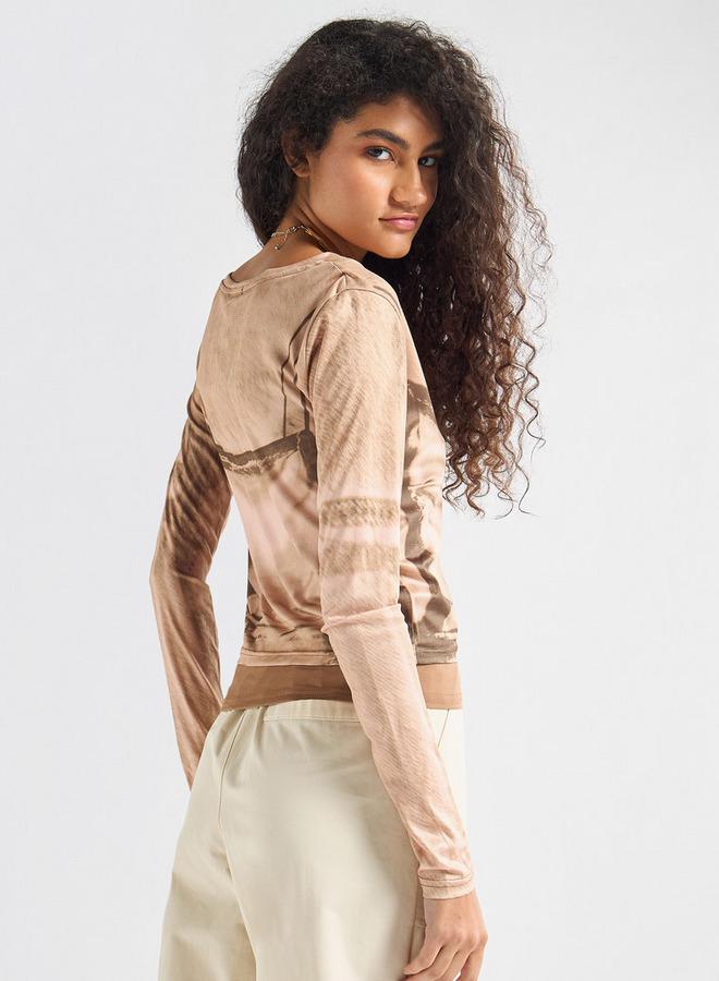 سبلاش فيڤ تيشيرت بياقة ضيقة وأكمام طويلة وطبعات - Image 3