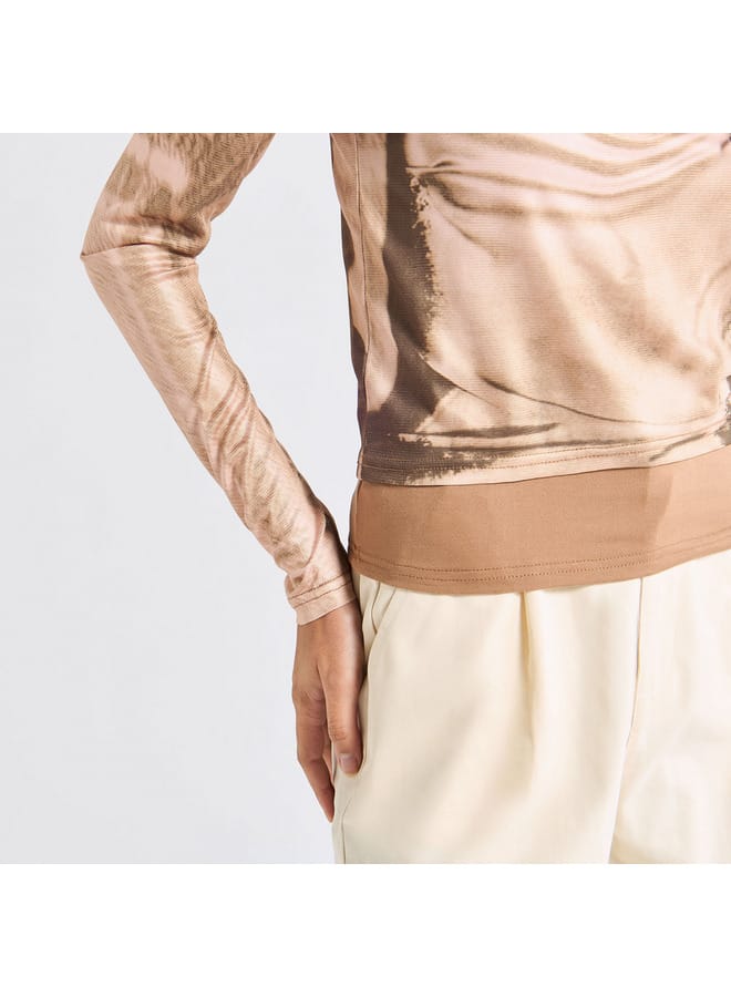 سبلاش فيڤ تيشيرت بياقة ضيقة وأكمام طويلة وطبعات - Image 4