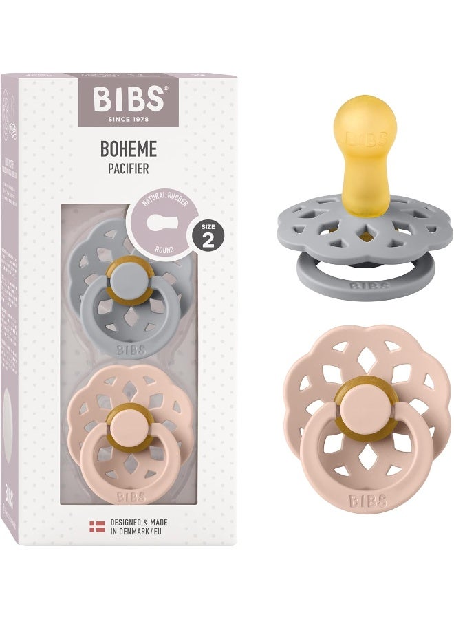 Bibs Boheme Natural Rubber Latex Round Pacifier Size 2-6-18M 2-Pack - Cloud/Blush - Image 1
