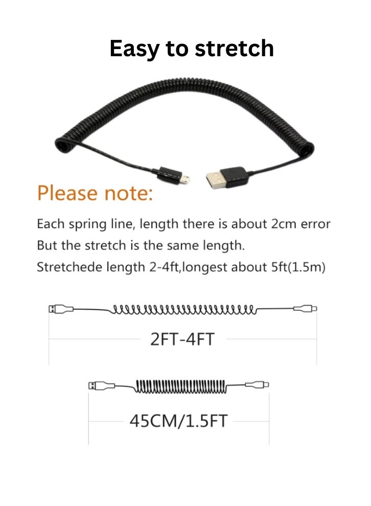 Coiled USB to Micro USB Cable, Spring Spiral USB to Micro usb Connector, , USB to Android type Data Synchronize and Charging Data Extension Cord - Image 4