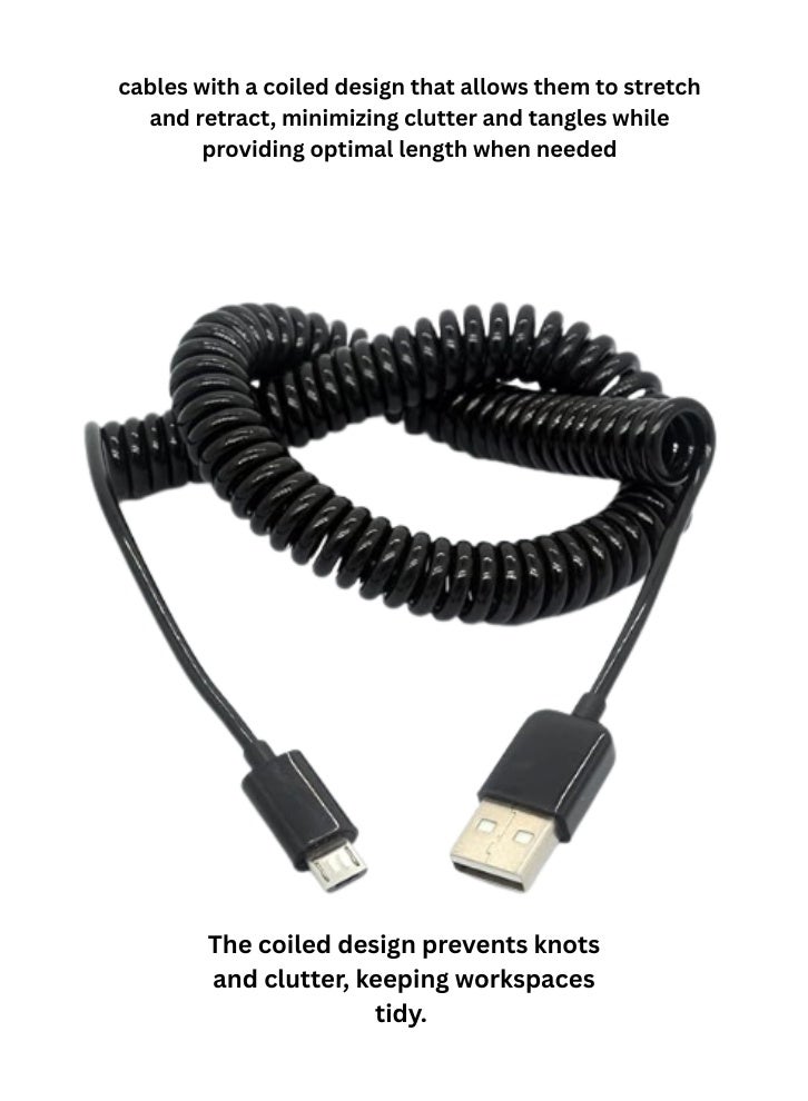 Coiled USB to Micro USB Cable, Spring Spiral USB to Micro usb Connector, , USB to Android type Data Synchronize and Charging Data Extension Cord - Image 3