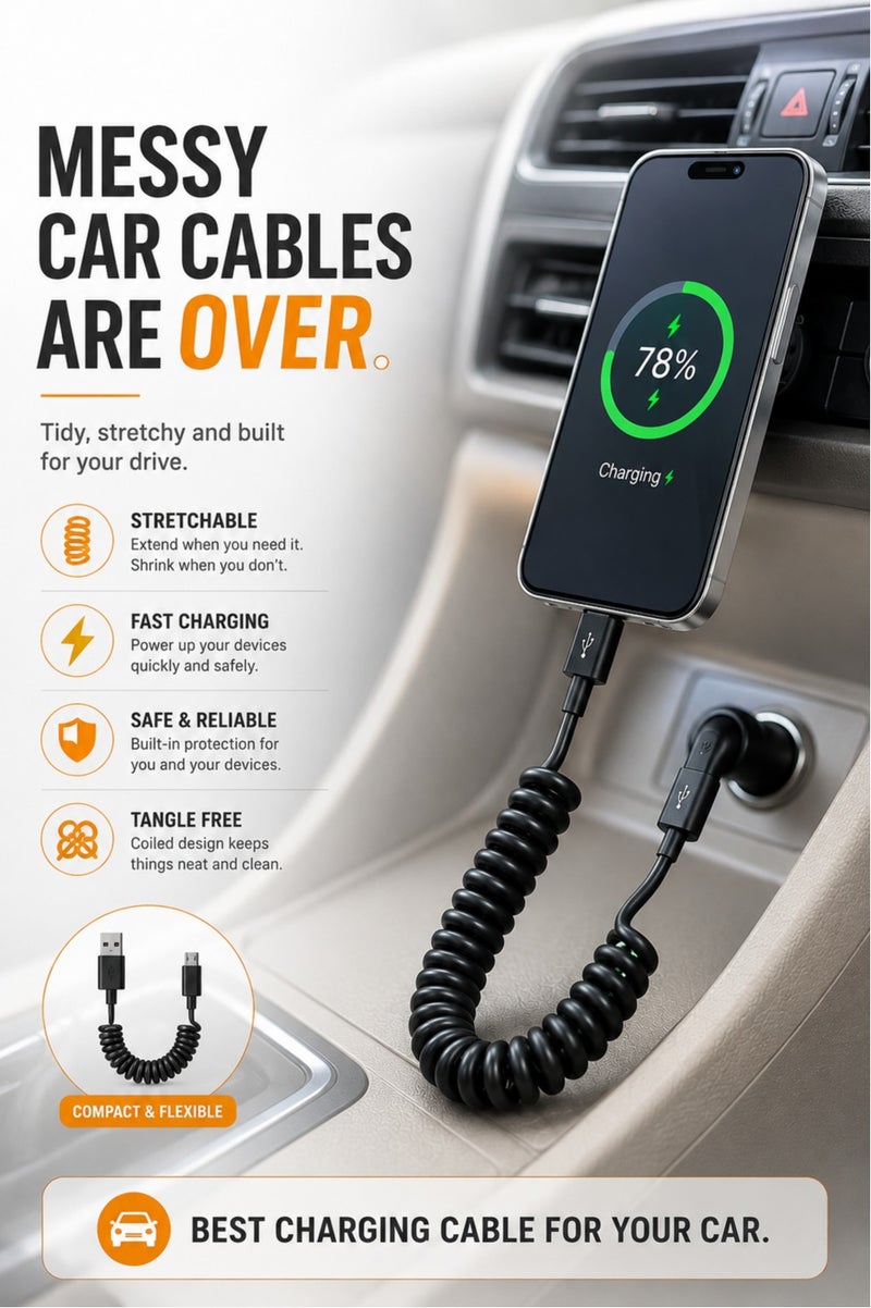 كابل USB إلى Micro USB حلزوني للشحن السريع، كابل شحن مرن ممتاز مقاوم للكسر والتشابك لأجهزة أندرويد - Image 3
