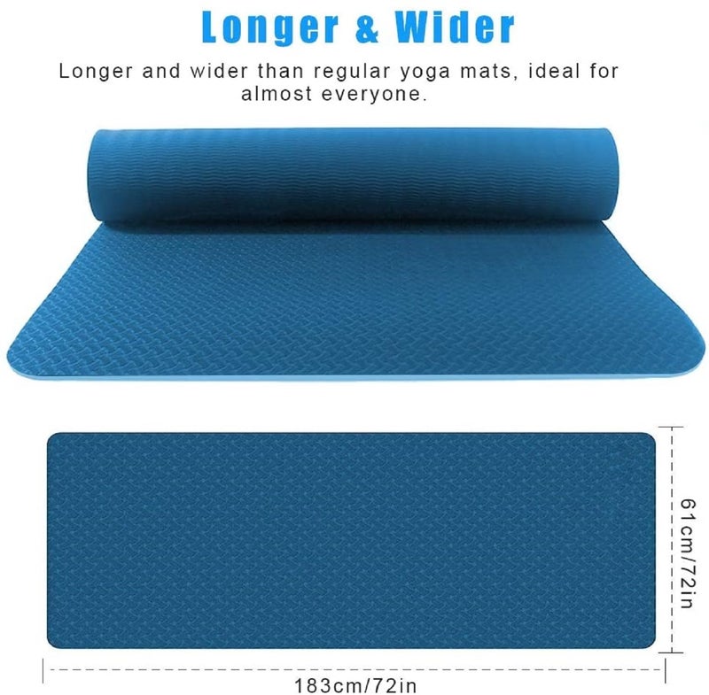 Bodylastics Yoga Mat for Men and Women with Carry Bag TPE 6ft x 2ft x 6mm Large Size Anti Slip & Anti Tear Workout Mat (Blue/Blue) - Image 5