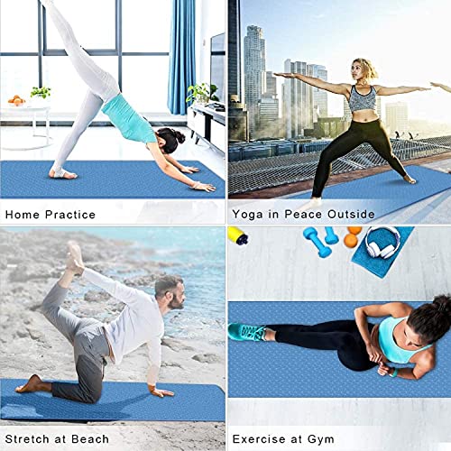 Bodylastics Yoga Mat for Men and Women with Carry Bag TPE 6ft x 2ft x 6mm Large Size Anti Slip & Anti Tear Workout Mat (Blue/Blue) - Image 4