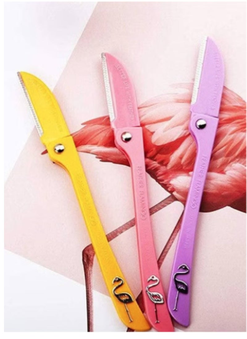 Feather Feather Flamingo S Women's Face and Eyebrow Razors Safety Folded Blade with Protection Guard 3 Pieces for Easy and Precise Hair Removal  - Image 2