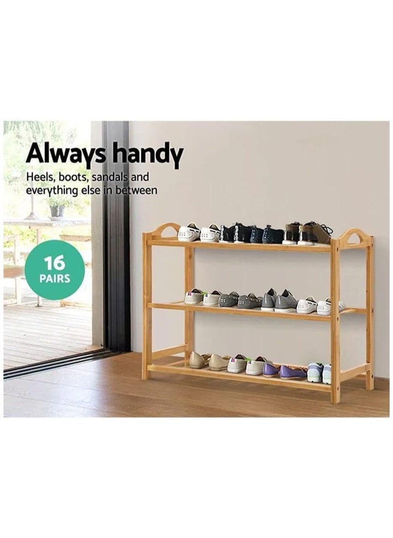 Beauenty - Wooden Shoe Rack for Closet | Wood and Bamboo Shoe Shelf | Shoe Storage Orgnizer for Enterway Hallway Bathroom Balcony | Easy to Assemble & Space Saving (3-tier) - Image 1