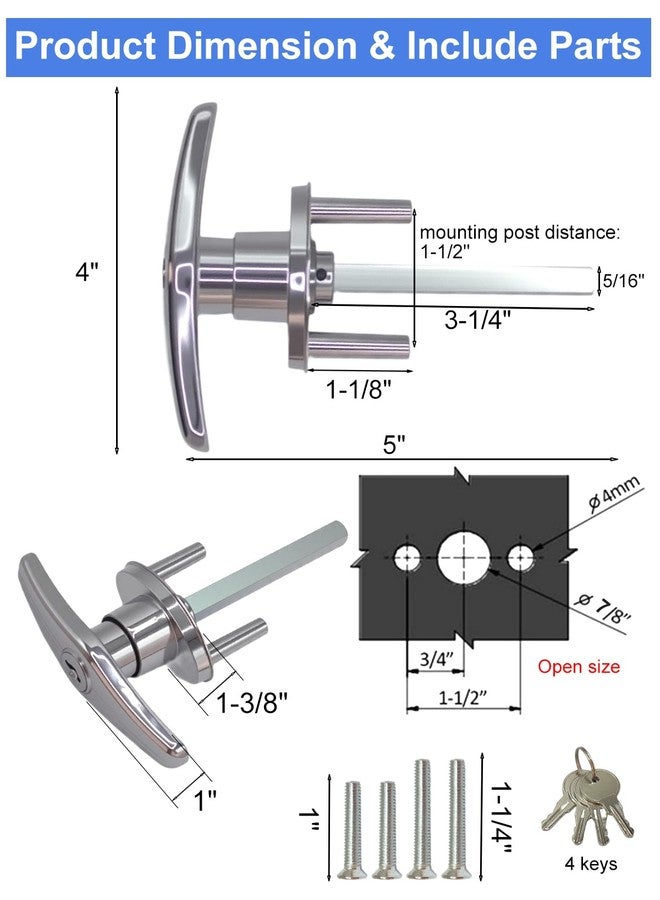 Quality Life Garage Door Lock T-Handle Locks Latch Replacement Parts with 4 Keys, Mounting Hardware Included, Fit 1-3/8" to 2" Thick Doors, T-Handles Locking Set for Garage Door - 1pack - Image 3