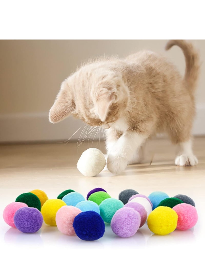 Cat Toys Interactive for Indoor Cats With Interactive Launchers Cat Toys For Indoor Cats Self Play Cat Silent Plush Ball Toy Pom Pom Balls Puff Balls Cat Enrichment Toys 20 Balls 1.2IN
