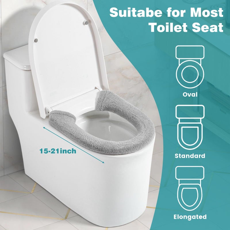 AZHCHKE Toilet Seat Cover with Snaps Fixed, Thicker Soft Toilet Seat Warmer Cover for Bathroom, Washable Stretchable Toilet Seat Covers, Fits Most Round, Oval and Elongated Toilet Seat, Light Gray - Image 3