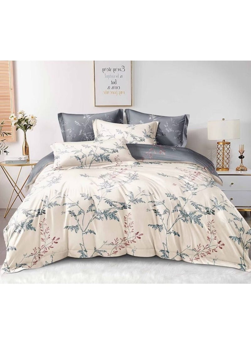 GOLDEN HOME طقم غطاء لحاف مقاس كينج مكون من 6 قطع يشتمل على 1 × ملاءة سرير جاهزة 200 × 200 + 30 سم، 1 × غطاء لحاف 220 × 240 سم، 2 × كيس وسادة 55 × 80 سم، 2 × كيس وسادة 45 × 70 سم قطن 