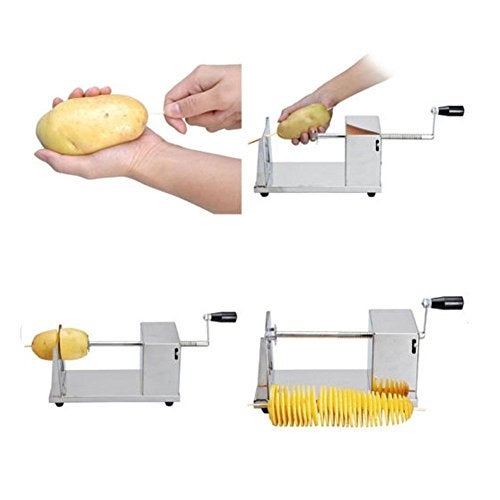 MOHAK Stainless Steel Twisted Potato Slicer Spiral Vegetable Cutter French Fry, Silver - Image 2