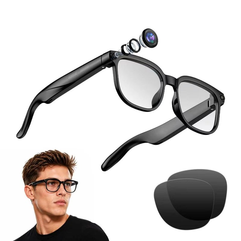 لقمات إلكترونيات Lokmat M02S Smart Glasses, 8MP Camera Video Recording, Meeting Recording, HD Bluetooth Calls and Voice Assistant, Matte Black - Image 2