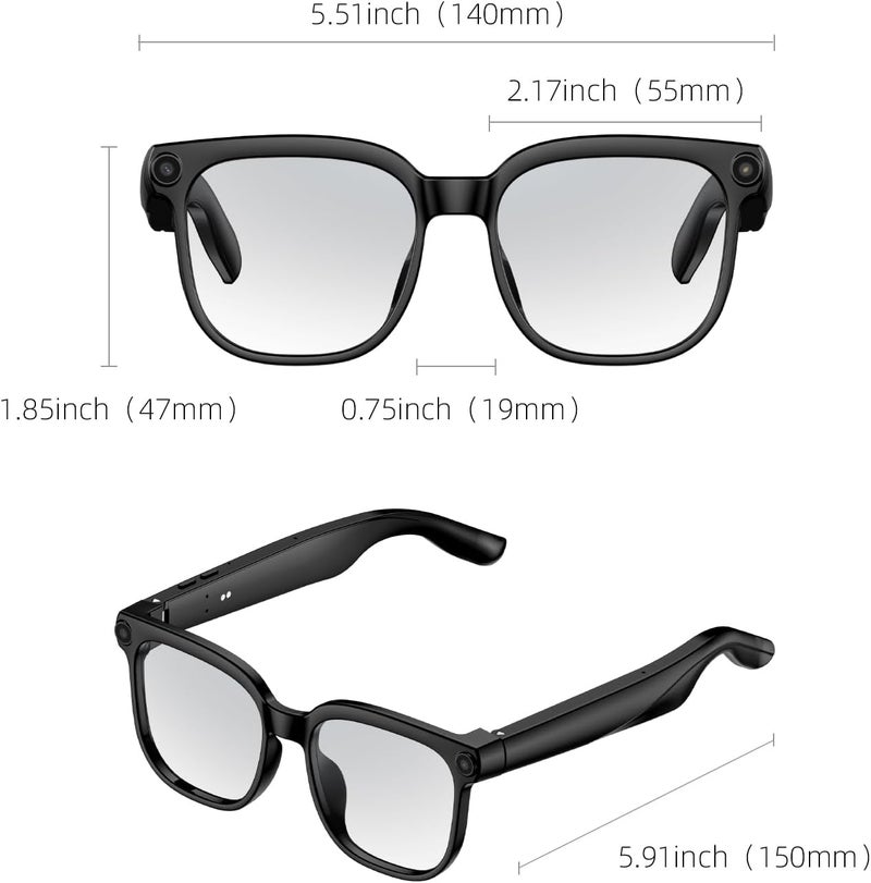لقمات إلكترونيات Lokmat M02S Smart Glasses, 8MP Camera Video Recording, Meeting Recording, HD Bluetooth Calls and Voice Assistant, Matte Black - Image 3