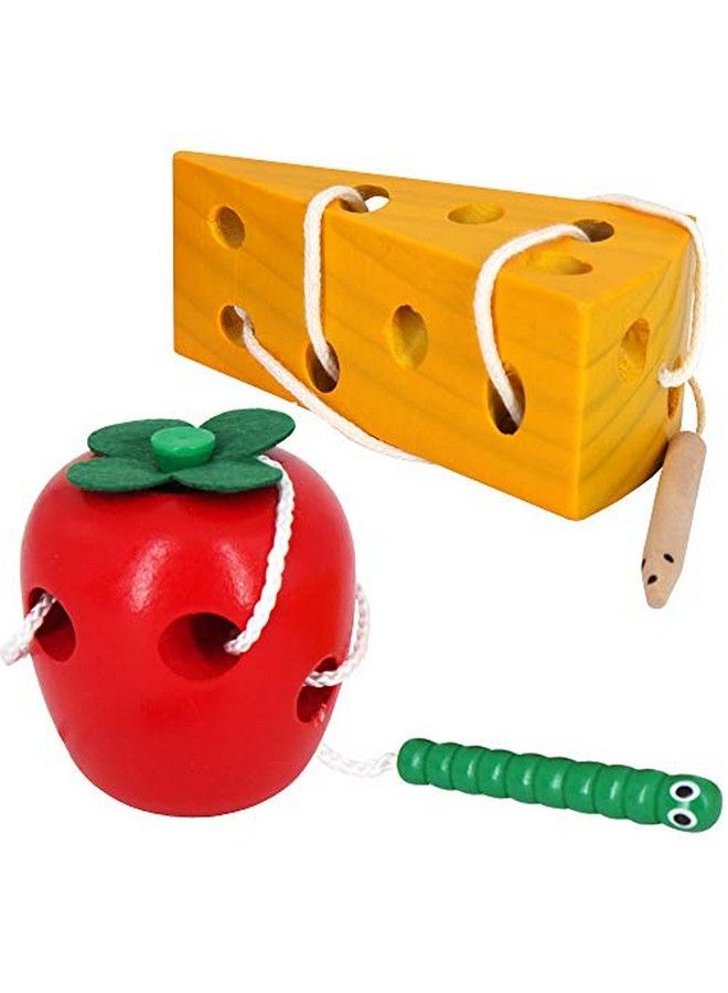 Sealive Early Development Toys Wooden Lacing Toys Montessori Activity Caterpillars Eat Apple And Kids Cheese Toys Children Learning Educational Wood Block Puzzles Toy For Toddlers Boys Girls  - Image 2