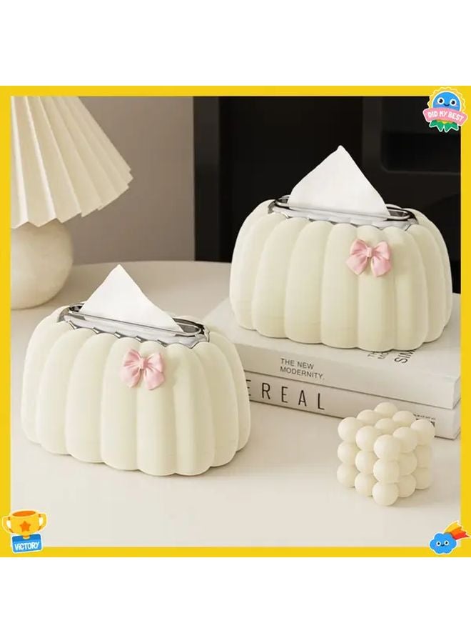 صندوق المناديل الأبيض المستدير مع ربطة وردية حامل بلاستيكي متين للحمام والمطبخ - Image 2