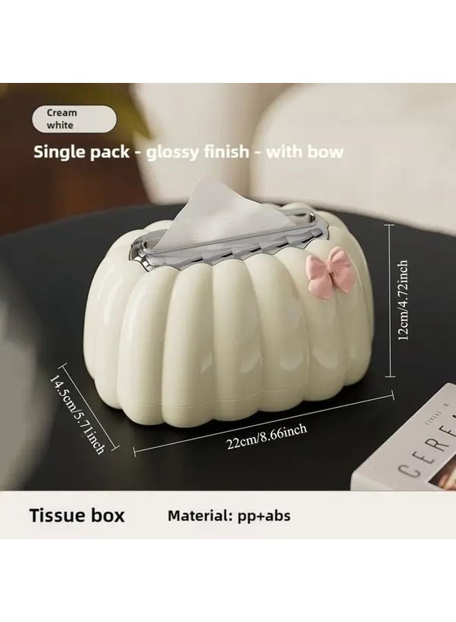 صندوق المناديل الأبيض المستدير مع ربطة وردية حامل بلاستيكي متين للحمام والمطبخ - Image 4
