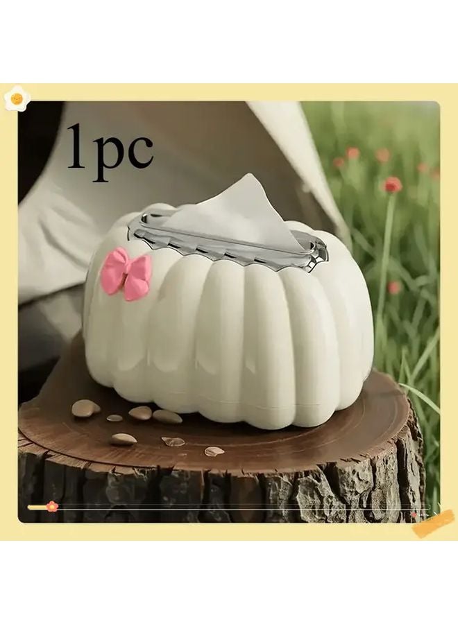 صندوق المناديل الأبيض المستدير مع ربطة وردية حامل بلاستيكي متين للحمام والمطبخ - Image 1