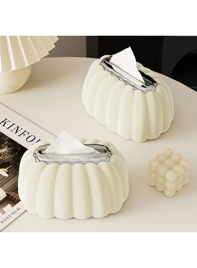 صندوق المناديل الأبيض المستدير مع ربطة وردية حامل بلاستيكي متين للحمام والمطبخ - Image 3