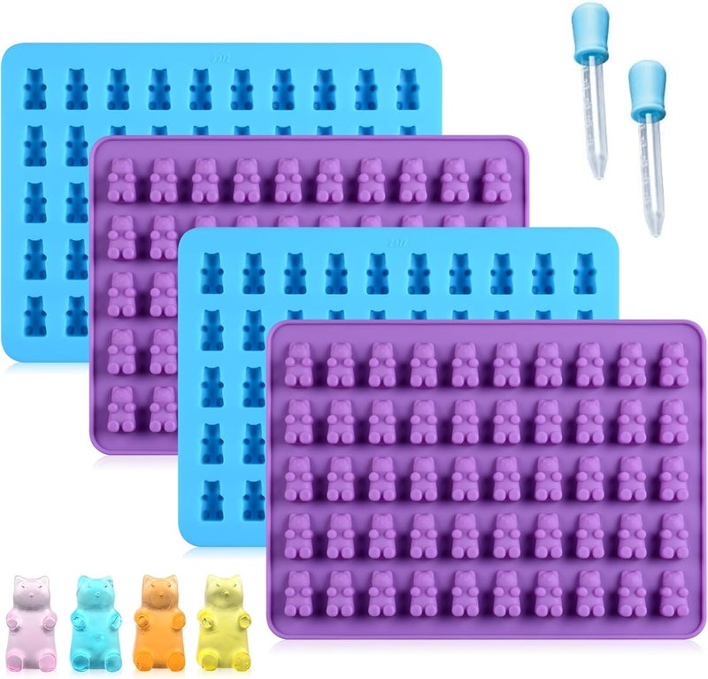 CAKETIME Gummy Molds Bear Candy Silicone - Mini Size Chocolate Gummy Molds with 2 Droppers Nonstick Food Grade Silicone Pack of 4 - Image 1