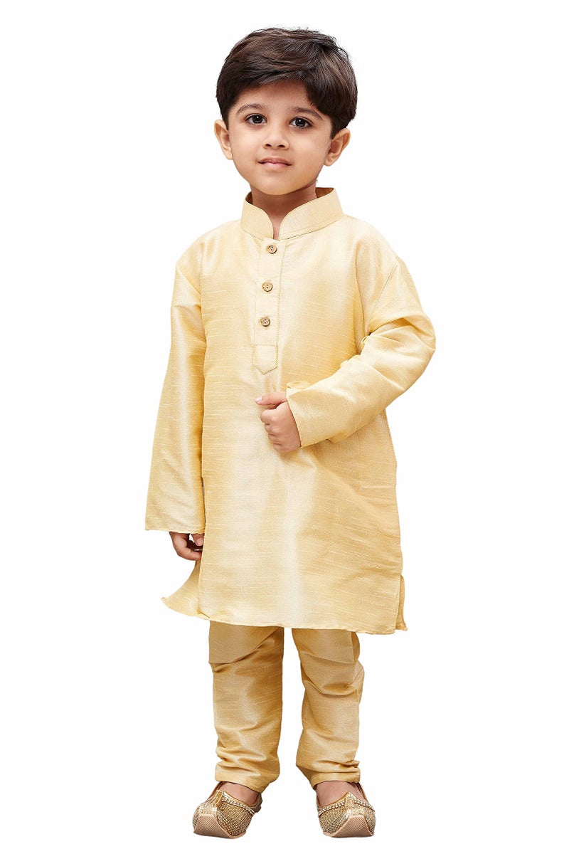 JBN Creation Boys Silk Blend Gold Kurta Pyjama Set - Ethnic Elegance for Festivals | Comfortable Traditional Comfortable Full Sleeves Kurta Pyjama for Kids_VASBKGO001nPGO_20 - Image 1