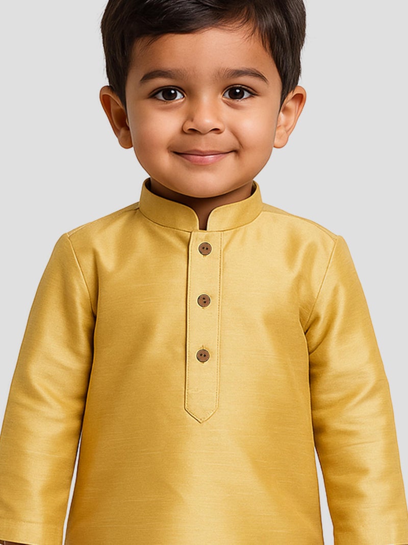 JBN Creation Boys Silk Blend Gold Kurta Pyjama Set - Ethnic Elegance for Festivals | Comfortable Traditional Comfortable Full Sleeves Kurta Pyjama for Kids_VASBKGO001nPGO_20 - Image 2