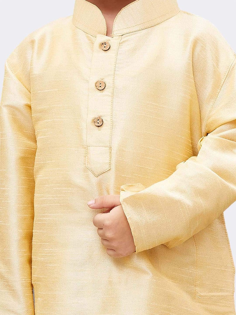 JBN Creation Boys Silk Blend Gold Kurta Pyjama Set - Ethnic Elegance for Festivals | Comfortable Traditional Comfortable Full Sleeves Kurta Pyjama for Kids_VASBKGO001nPGO_20 - Image 4