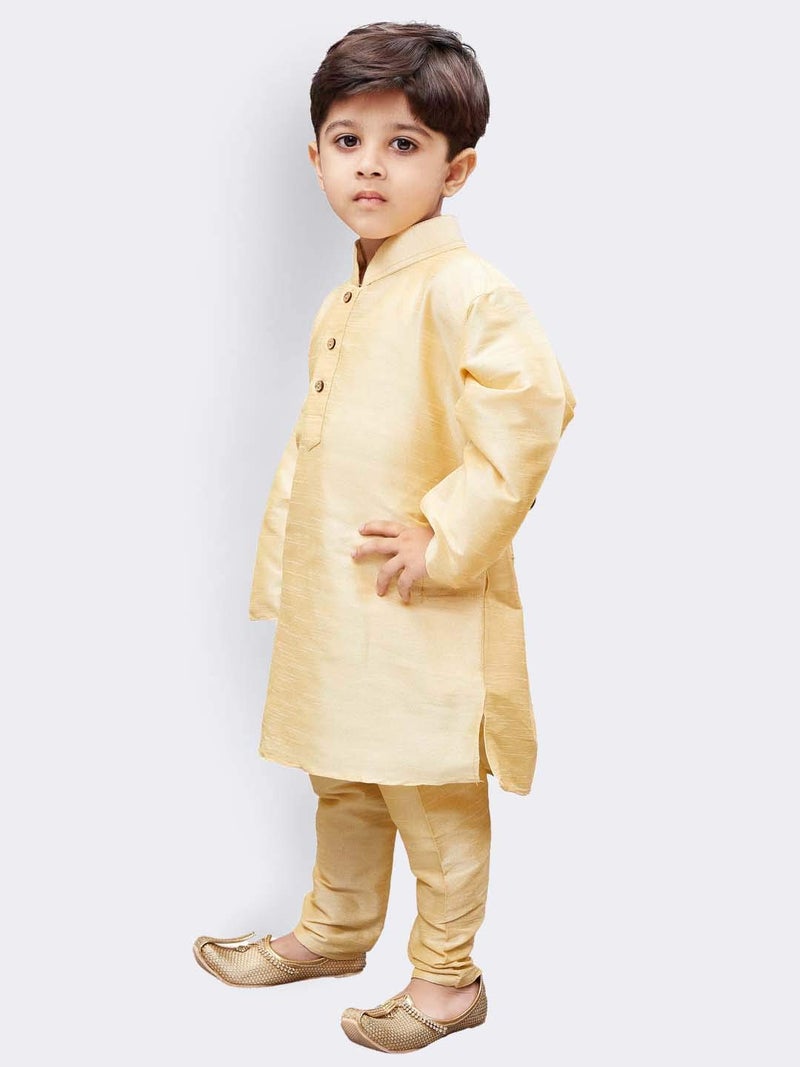 JBN Creation Boys Silk Blend Gold Kurta Pyjama Set - Ethnic Elegance for Festivals | Comfortable Traditional Comfortable Full Sleeves Kurta Pyjama for Kids_VASBKGO001nPGO_20 - Image 3