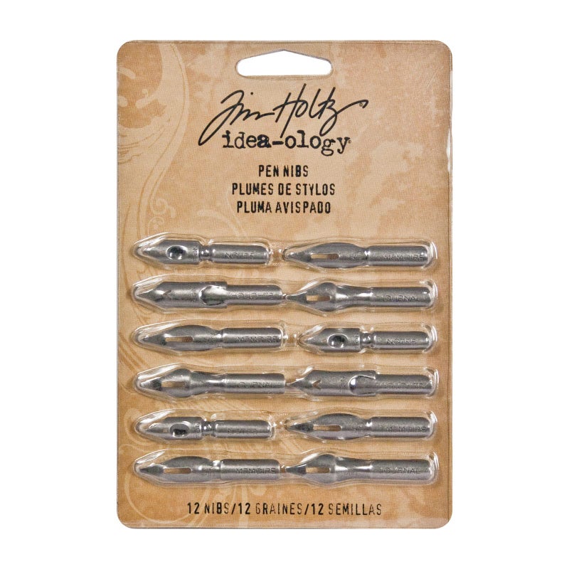 Tim Holtz Ideaology Metal Pen Nibs 12 per Pack Various Sizes Decorative TH92909 White