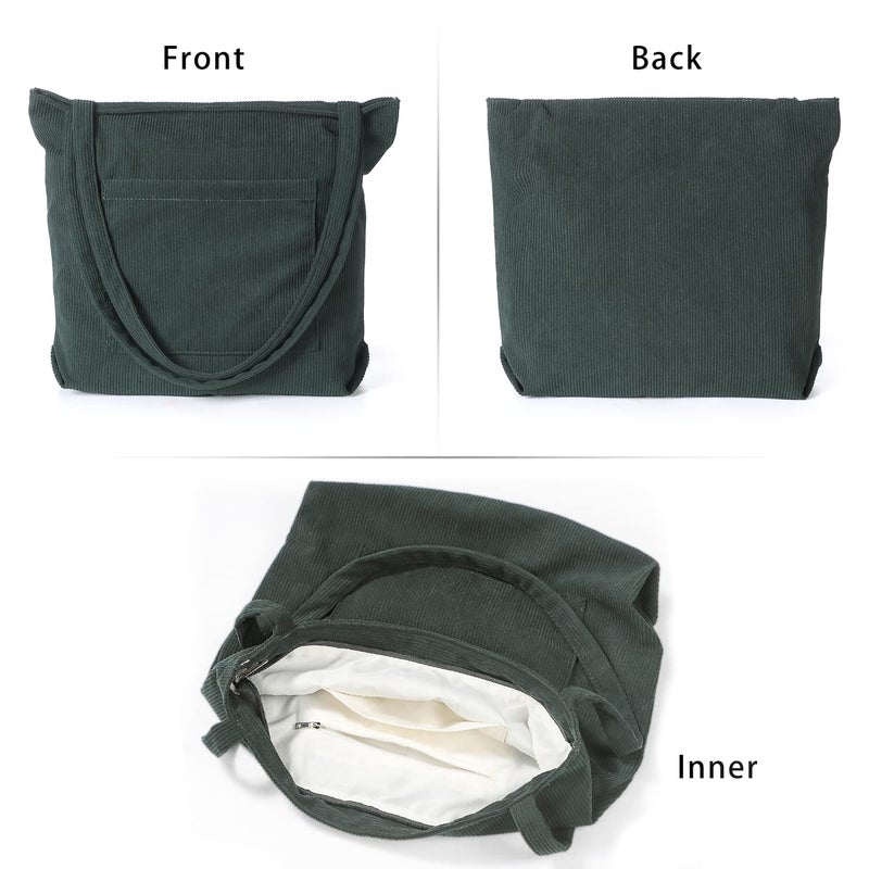 WantGor Women Corduroy Tote Bag, Large Shoulder Hobo Bags Casual Handbags Big Capacity Shopping Work Bag (Dark Green) - Image 2
