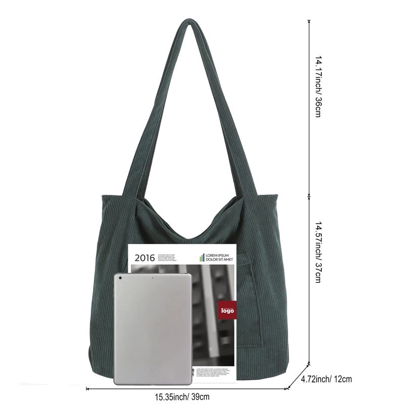 WantGor Women Corduroy Tote Bag, Large Shoulder Hobo Bags Casual Handbags Big Capacity Shopping Work Bag (Dark Green) - Image 4