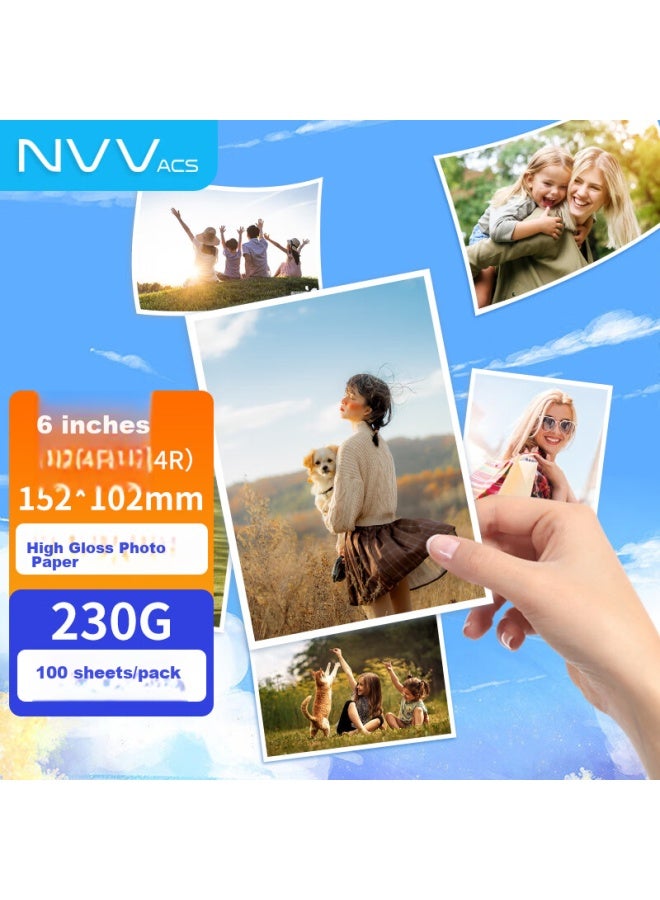 NVV R (6 Inch) 230g High Gloss Photo Paper, Photo Printing Paper, Inkjet High Gloss Photo Paper, 100 Sheets/pack, Bq-xp6 - Image 1