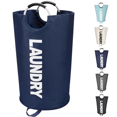 Maxsilan 90L Large Laundry Basket Freestanding Tall Clothes Hamper Collapsible Laundry Bag Dark Blue - Image 1