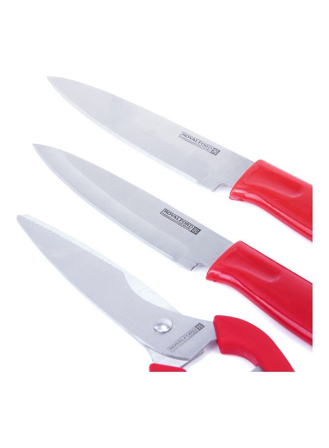 Royalford 4Pieces Kitchen Gadget Set - 2Pieces Knife 1Pieces Scissor 1Pieces Cutting Board Red/Black - Image 4