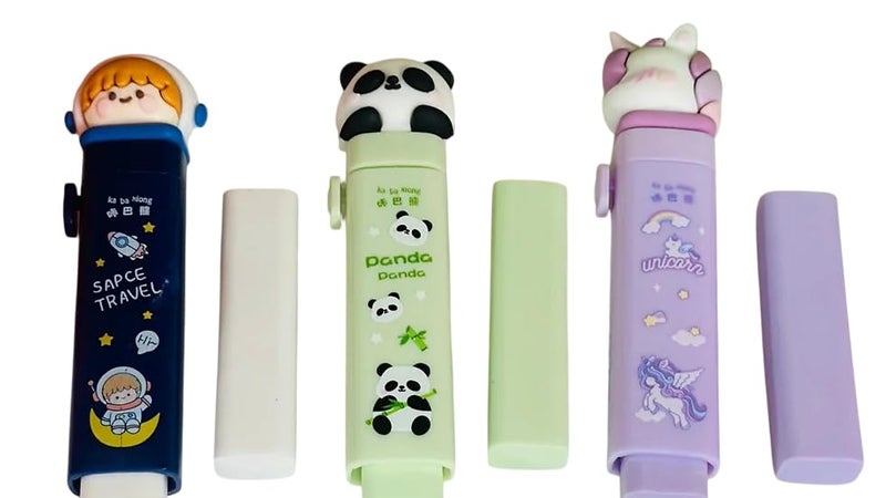 Generic 2 Pack Retractable Rubber Stick Erasers-Unique Space Travel, Panda, and Unicorn Themes for Precise Erasing, Clean Storage & Everyday Use-Ideal for Students, Artists, and Professionals Random selection  - Image 1
