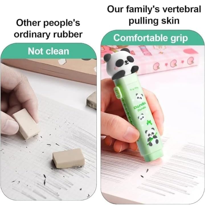 Generic 2 Pack Retractable Rubber Stick Erasers-Unique Space Travel, Panda, and Unicorn Themes for Precise Erasing, Clean Storage & Everyday Use-Ideal for Students, Artists, and Professionals Random selection  - Image 2