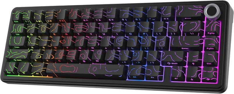 EPOMAKER X AULA F65 PRO Wireless Mechanical Gaming Keyboard, Hot-Swap, 5-Layer Padding, Creamy Gasket, Knob and Shine-Through PBT Keycap, RGB, BT/2.4GHz/USB-C (Black Topographic, Icesoul Switch) - Image 1