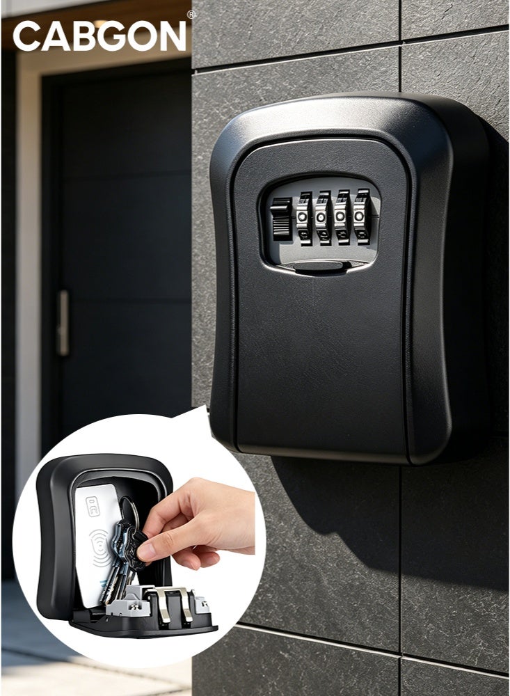 CABGON Wall Mounted Full Metal Key Lock Box, Waterproof Outdoor 4 Digit Resettable Combination Key Safe, Large Capacity Holds Multiple Keys & Access Card for Home, Office, Realtors & Rentals - Image 1
