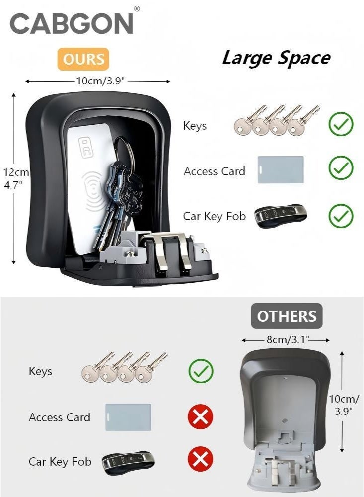 CABGON Wall Mounted Full Metal Key Lock Box, Waterproof Outdoor 4 Digit Resettable Combination Key Safe, Large Capacity Holds Multiple Keys & Access Card for Home, Office, Realtors & Rentals - Image 4