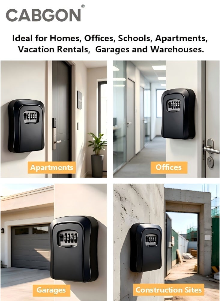 CABGON Wall Mounted Full Metal Key Lock Box, Waterproof Outdoor 4 Digit Resettable Combination Key Safe, Large Capacity Holds Multiple Keys & Access Card for Home, Office, Realtors & Rentals - Image 5