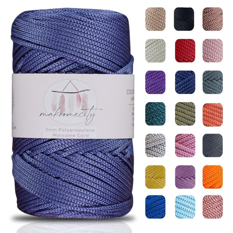 Makromecity Polyester Macrame Cord 2mm x 250 Yards 750 feet 2mm Polypropylene Macrame Cord for Macrame Art Crafts for Wall Hangings Bags Underplate Rug 29 Colors Available