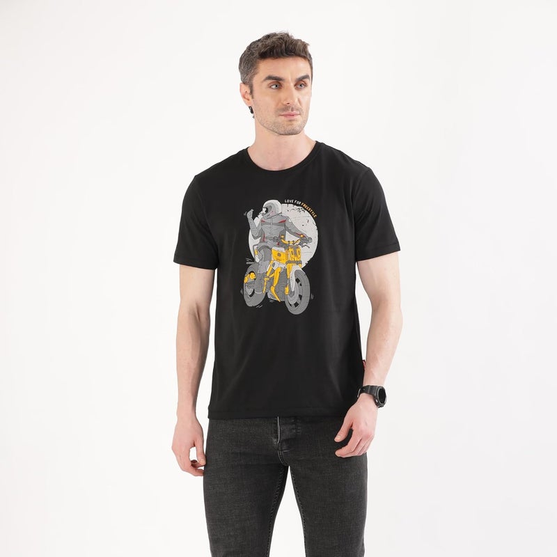 TVS Originals Collection Crew Neck T-Shirt � Bold Street Style, 100% Pure Cotton, Ultra-Soft Comfort, Breathable Anti-Odor Fabric, Skin-Friendly & Long-Lasting Durability for Riders (Racing Black) -L - Image 1