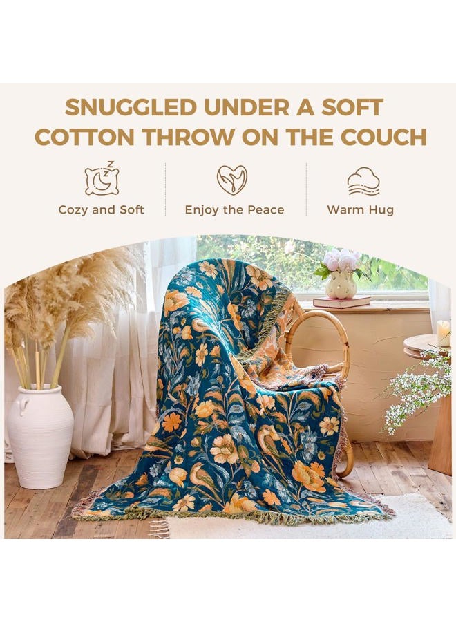 LUTBM Boho Throw Blanket for Couch Sofa Chair Cotton Blankets for Bedroom Living Room All Season Soft Lightweight Reversible Floral Bird Embroidery Throws 50"x60" - Image 5