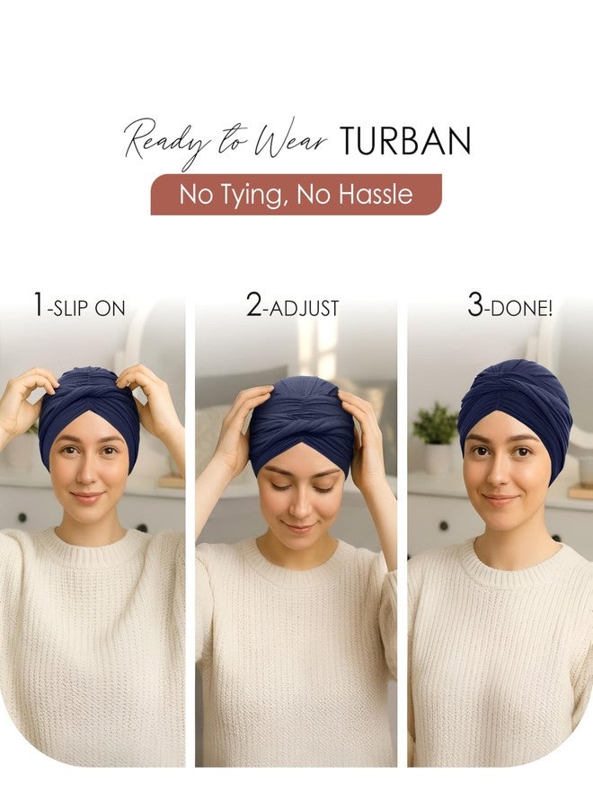 CAPLORD Chemo Headwear for Women - Soft Hair Loss Hat, Comfortable Cancer Patients Head Wrap, Lightweight Turban Beanie Hats, Alopecia Hair Cover, Chemotherapy Scalp Covering Navy Blue - Image 3