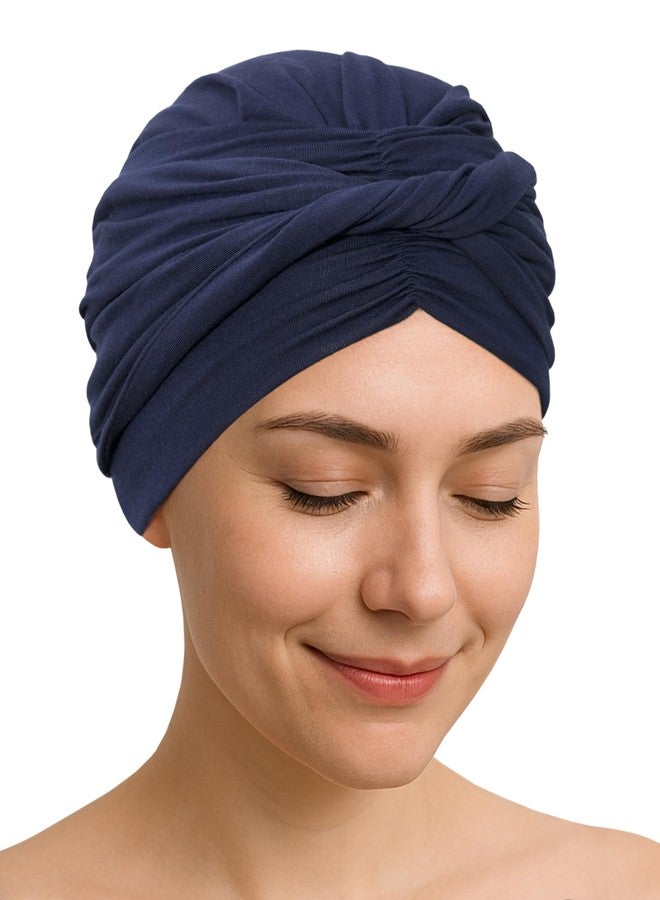 CAPLORD Chemo Headwear for Women - Soft Hair Loss Hat, Comfortable Cancer Patients Head Wrap, Lightweight Turban Beanie Hats, Alopecia Hair Cover, Chemotherapy Scalp Covering Navy Blue - Image 1