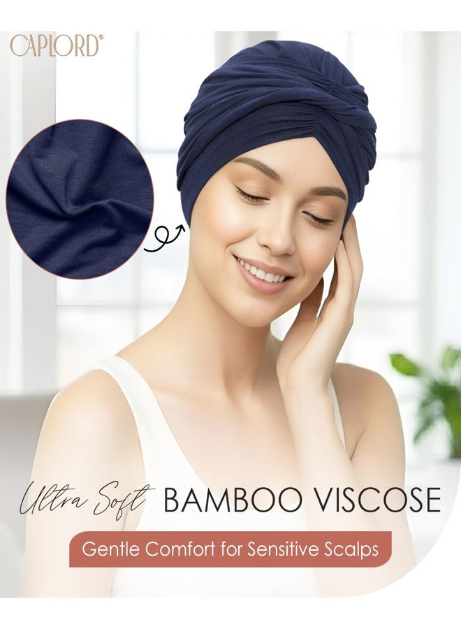 CAPLORD Chemo Headwear for Women - Soft Hair Loss Hat, Comfortable Cancer Patients Head Wrap, Lightweight Turban Beanie Hats, Alopecia Hair Cover, Chemotherapy Scalp Covering Navy Blue - Image 2