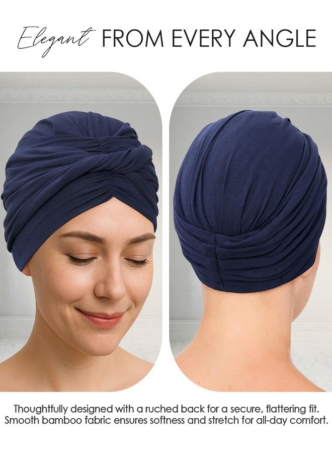 CAPLORD Chemo Headwear for Women - Soft Hair Loss Hat, Comfortable Cancer Patients Head Wrap, Lightweight Turban Beanie Hats, Alopecia Hair Cover, Chemotherapy Scalp Covering Navy Blue - Image 5