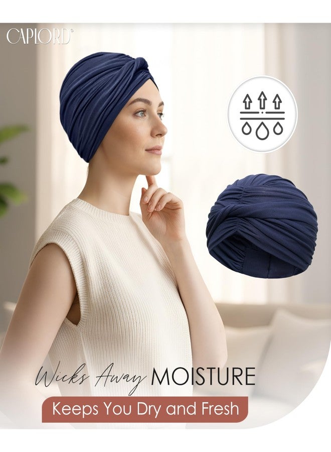 CAPLORD Chemo Headwear for Women - Soft Hair Loss Hat, Comfortable Cancer Patients Head Wrap, Lightweight Turban Beanie Hats, Alopecia Hair Cover, Chemotherapy Scalp Covering Navy Blue - Image 4