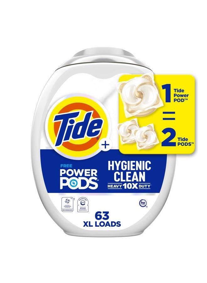 Tide Hygienic Clean Heavy Duty 10x Free Power PODS Laundry Detergent, 63 count, Unscented, For Visible and Invisible Dirt  - Image 1