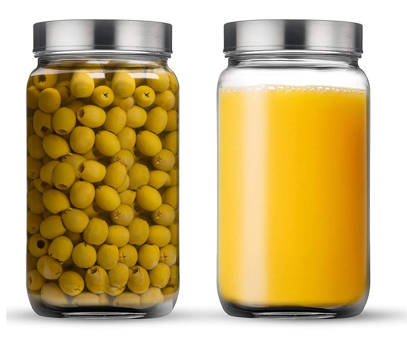Golden Bird Golden Bird International 1800 ml Cube Glass Jar for Snack Cereal Grocery Grain Storage Jars WIth Metal lid (2 set) - Image 1
